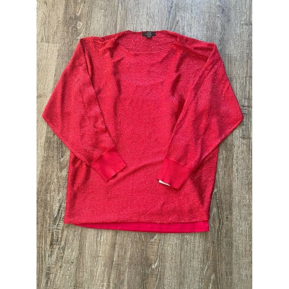 Alfani Womens Sequined Sweater with Attached Camisole Red Med
